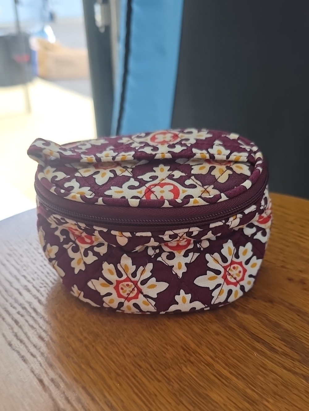 Vera Bradley Quilted Floral Cosmetic Case in Plum and White